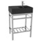 Modern Matte Black Ceramic Console Sink and Polished Chrome Base, 24